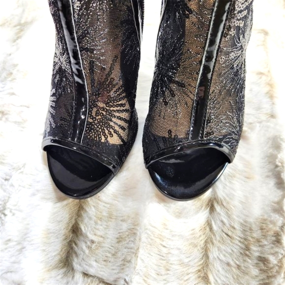 ☆ Mack J Black Mesh Starburst Sequin High Heel Ankle Boots - Picture 10 of 12